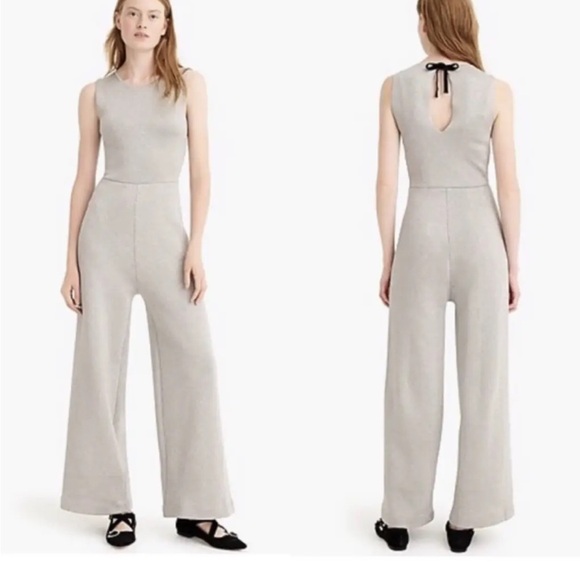 J. Crew Pants - J.Crew Women's Sleeveless Lurex Silver Knit Jumpsuit wide leg Velvet Tie small